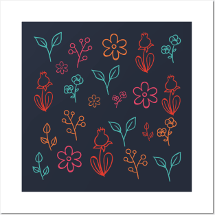 Floral Festive Pattern | Navy Posters and Art